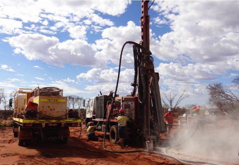 Air Core drilling equipment in operation at Jutson Rocks Project, March 2013