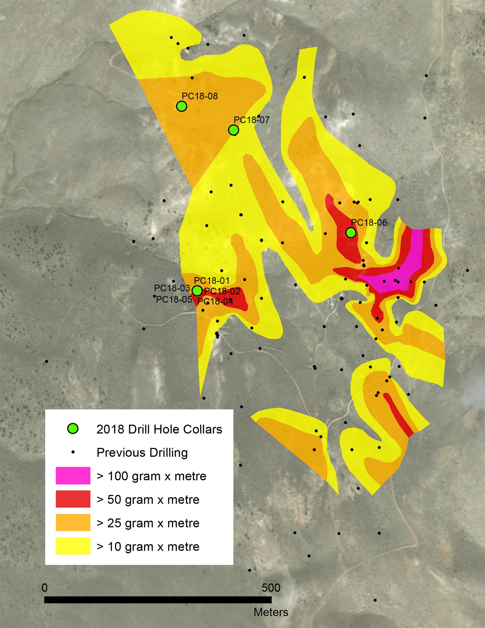 Drilling in the bowl zone. Significant oxidized corridors defined in the western portion of the Bowl Zone which remain open for significant expansion. Gold mineralization starting at surface and is associated with Penn – Perm clastic rocks and carbonates (Dark Star host).