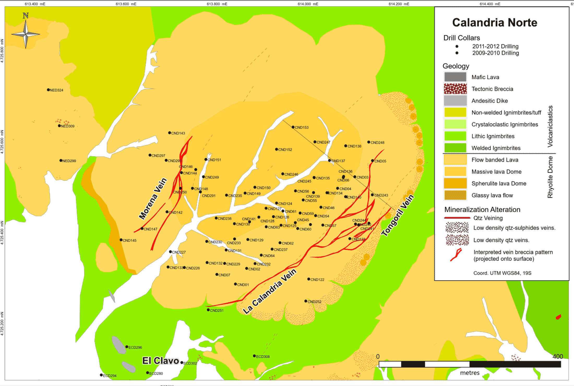 Geology of Calandria Norte Dome (Figure Provided by Minera Mariana, 2018)