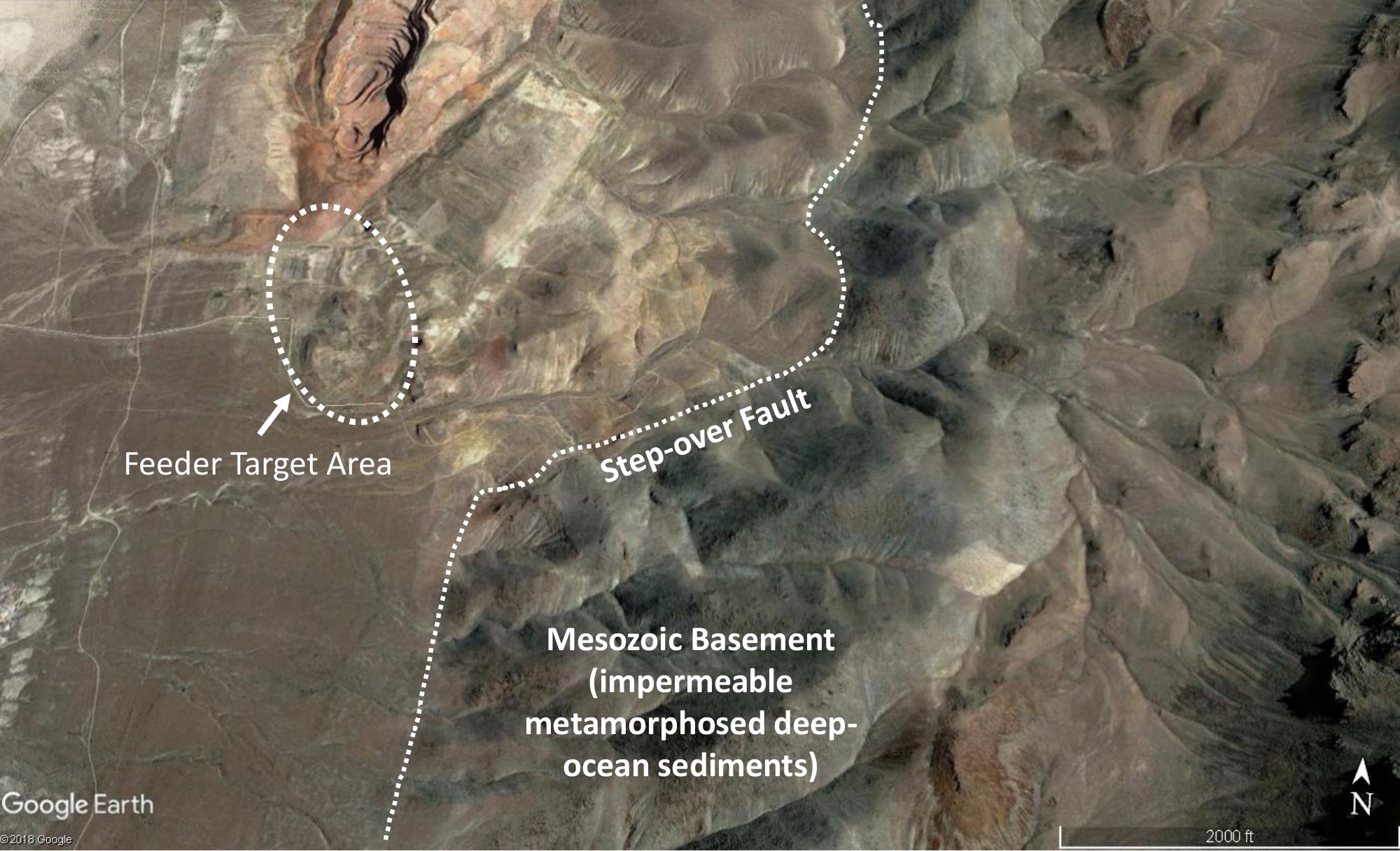 Google Earth View of Wind Mountain Pit & Feeder Target