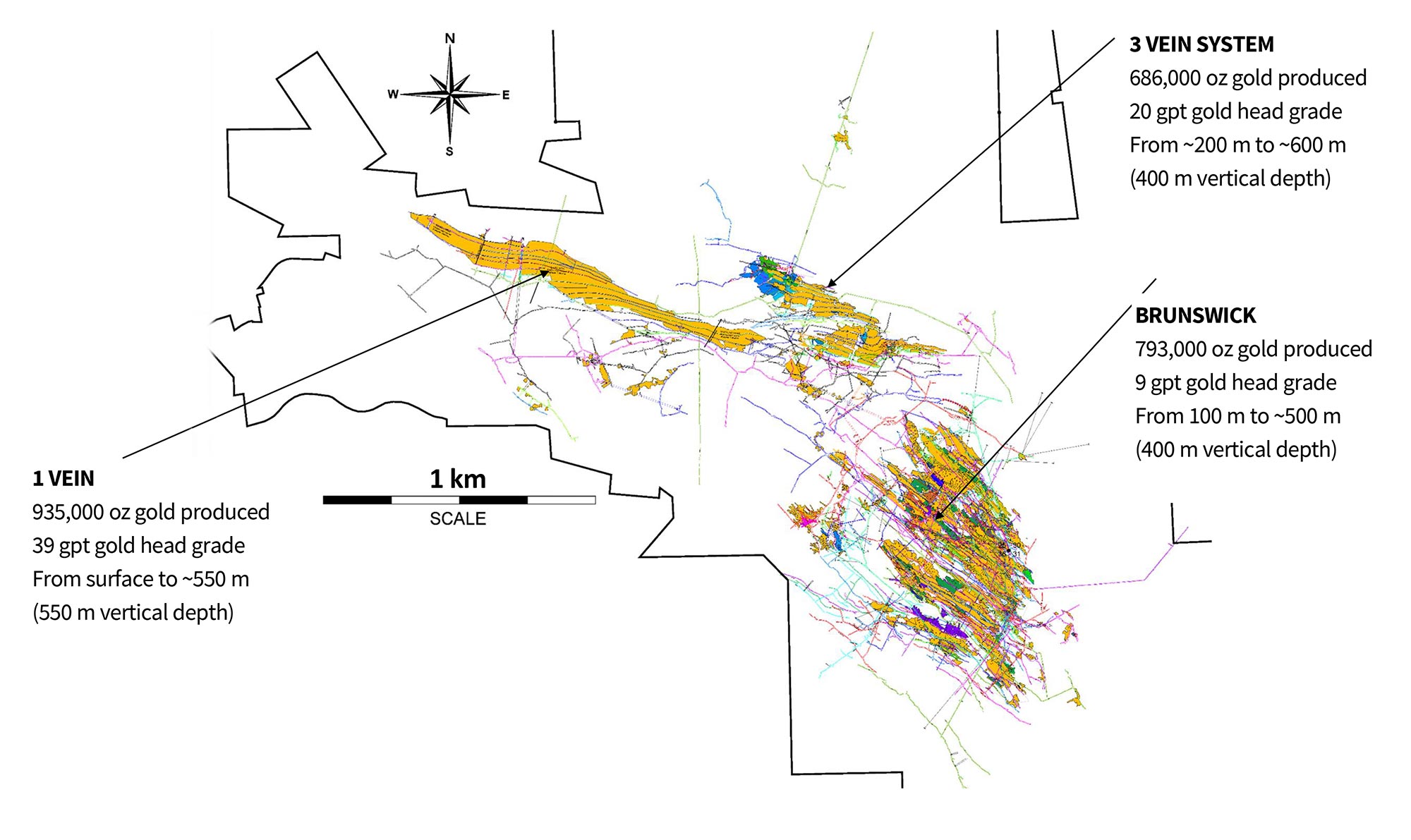 Idaho-Maryland Mine Plan: View Showing Mine Workings