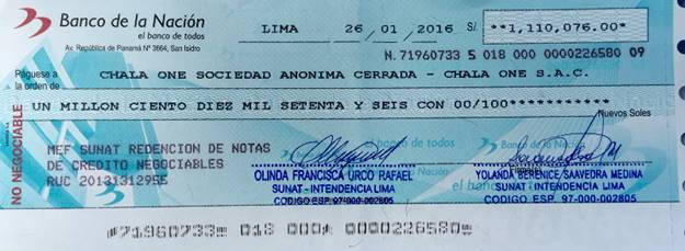 Inca One IO Cheque
