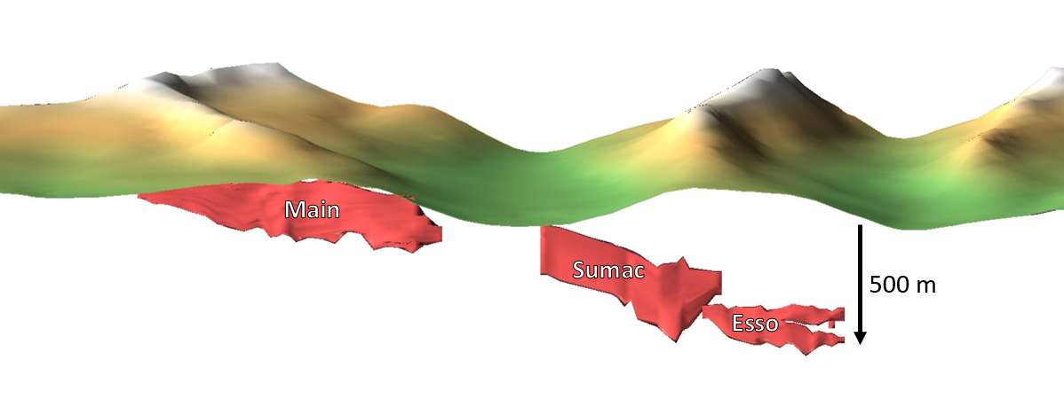 Three known copper-rich Kuroko-type VMS deposits, aligned in a westerly-plunging linear trend