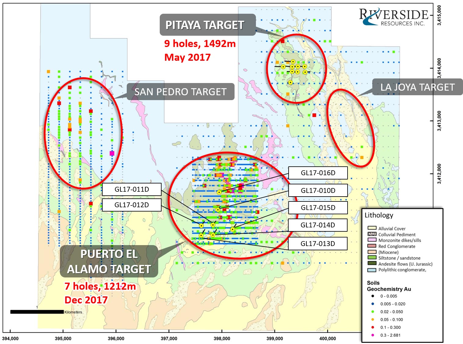 Map of the Puerto El Alamo and other target areas at the Glor Project