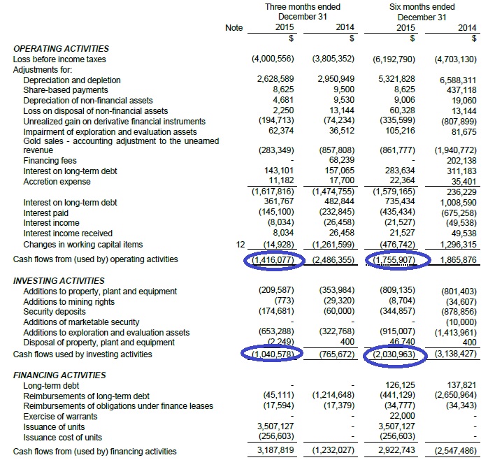 Metanor Resources Cash Flow Statement