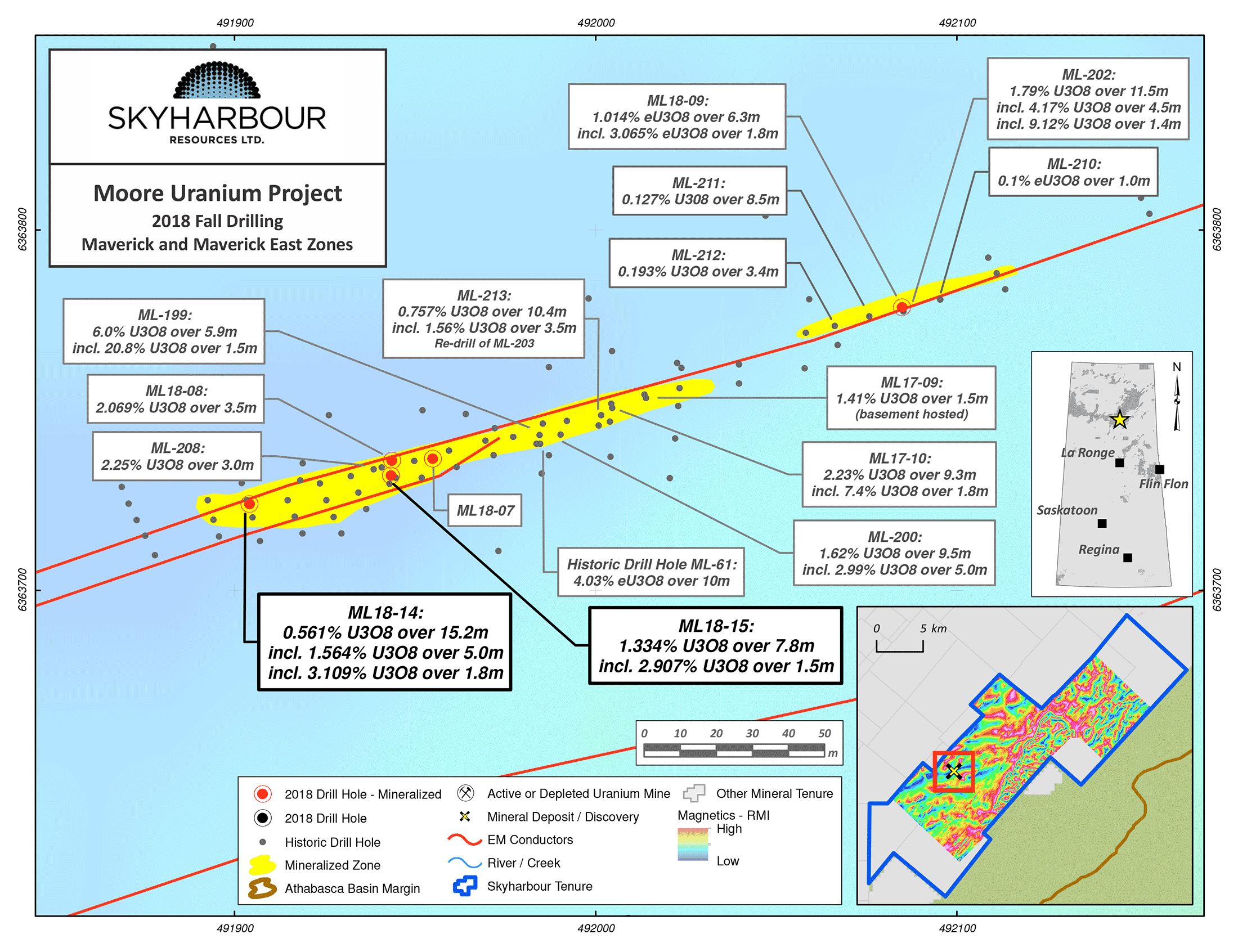 Moore Uranium Project Main and East Maverick Zones Drilling Map