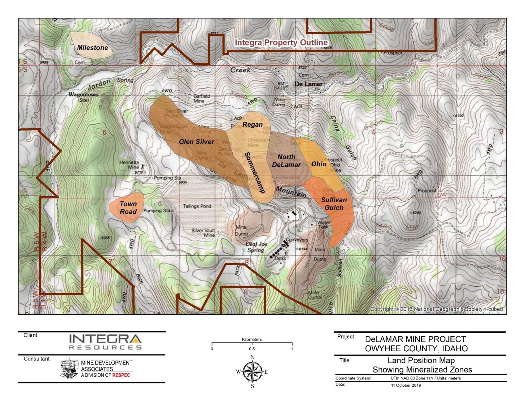 Land Position Map Showing Mineralized Zones