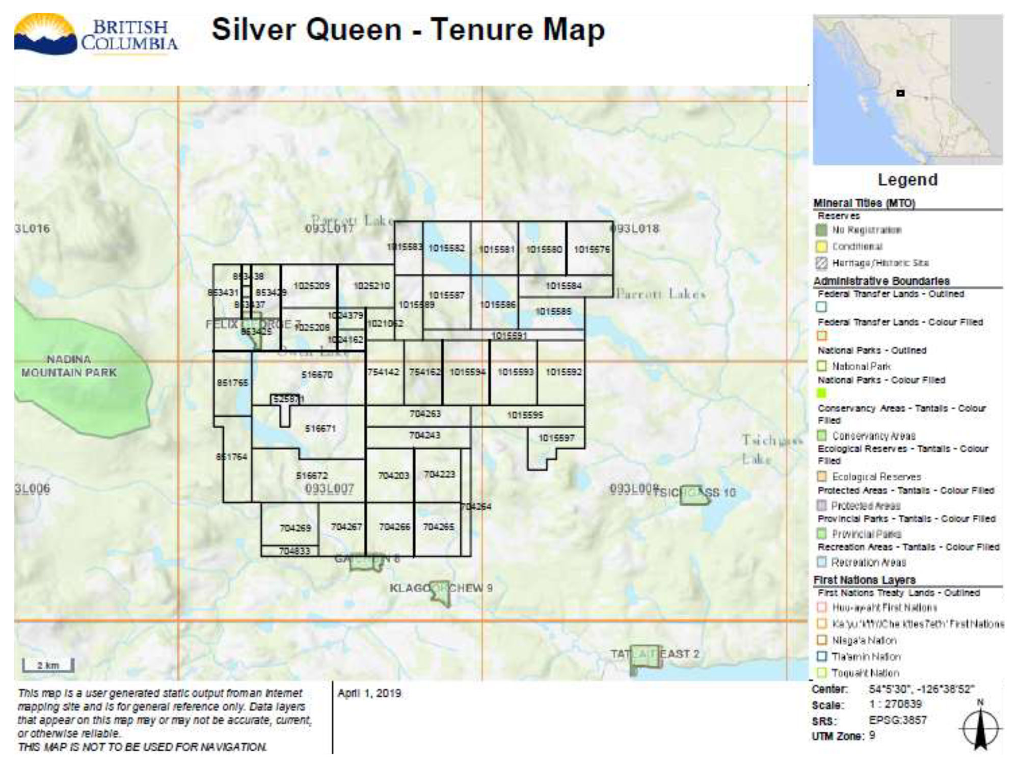 Silver Queen Property Mineral Claims Map