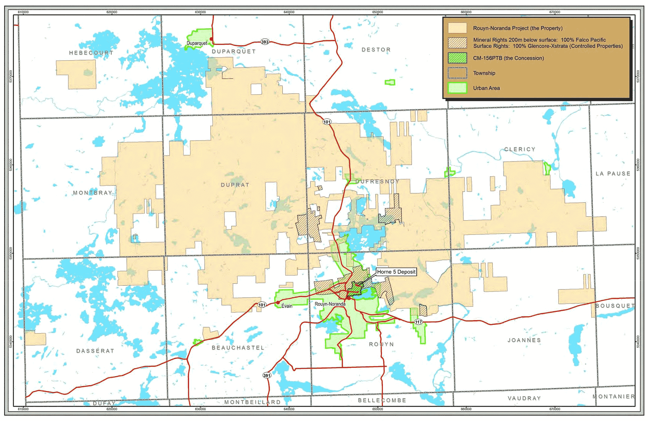 Location map and land package for the Falco Pacific Property