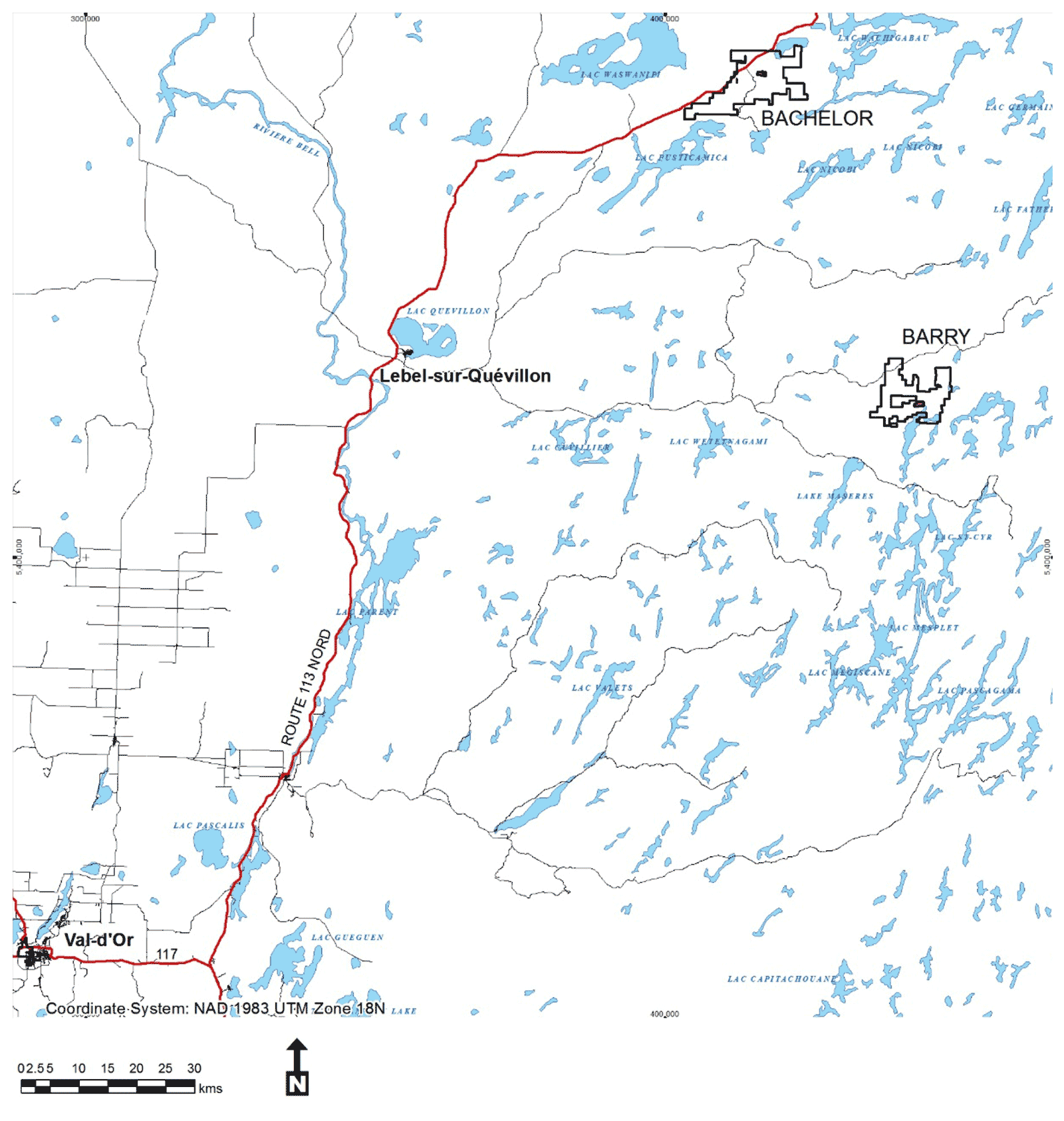 General map with the location of Metanor properties (Barry and Bachelor)