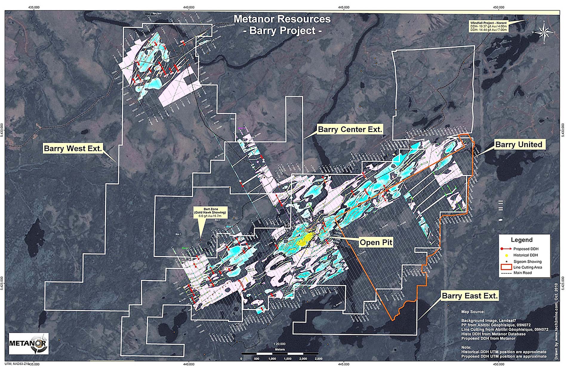 Landsat map of PP from Abitibi Géophysique (November 2009) on the Barry property