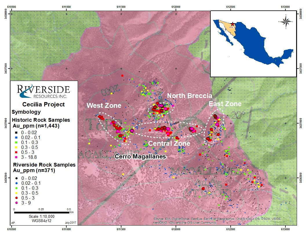 Simplified Geology Map Showing Riverside and Historical Rock Samples