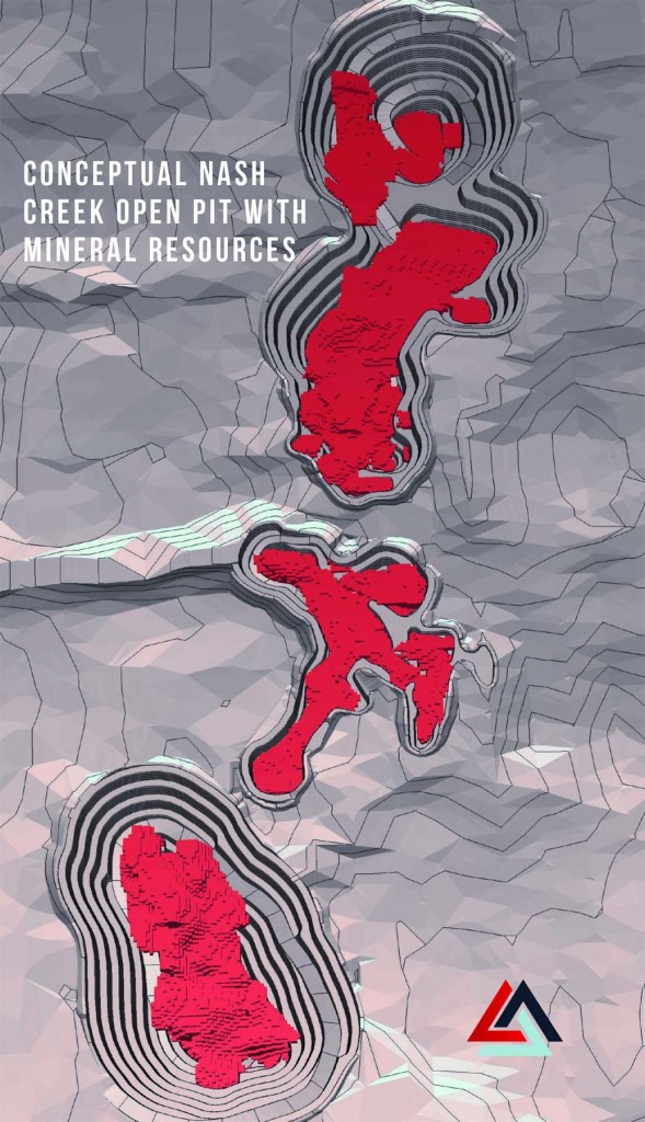 Conceptual Nash Creek Open Pit with Mineral Resources